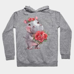 Valentine Hippopotamus Giving Flowers Hoodie